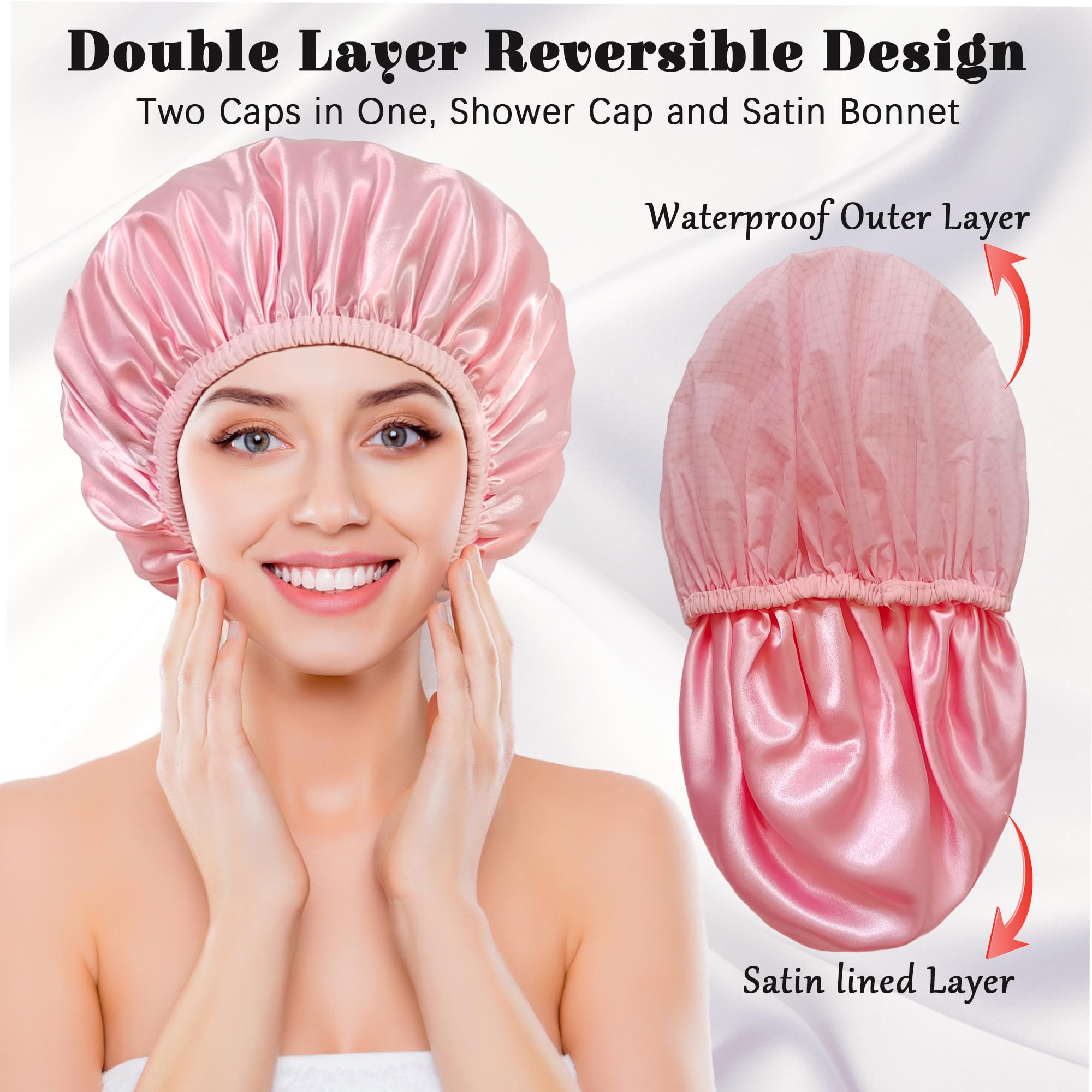 Gorro de ducha con elastico ajustable choshion, ajuste seguro para cabello largo o trenzas.