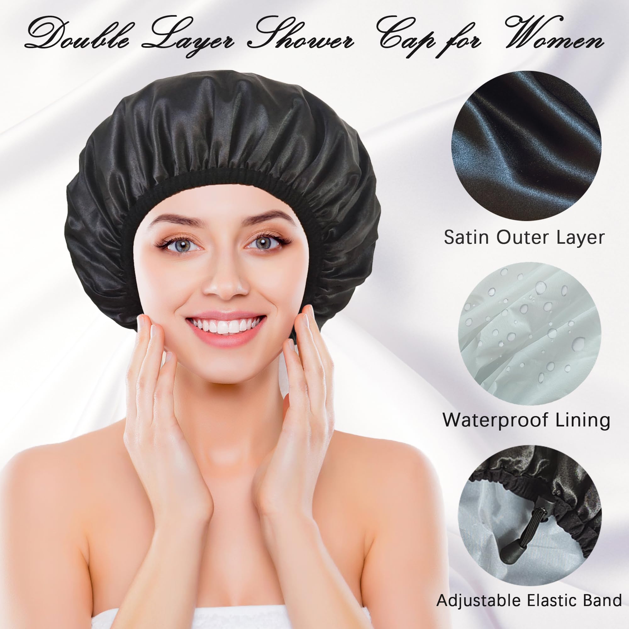 Gorro ducha impermeable choshion, doble capa satinada, protege cabello con trenzas.