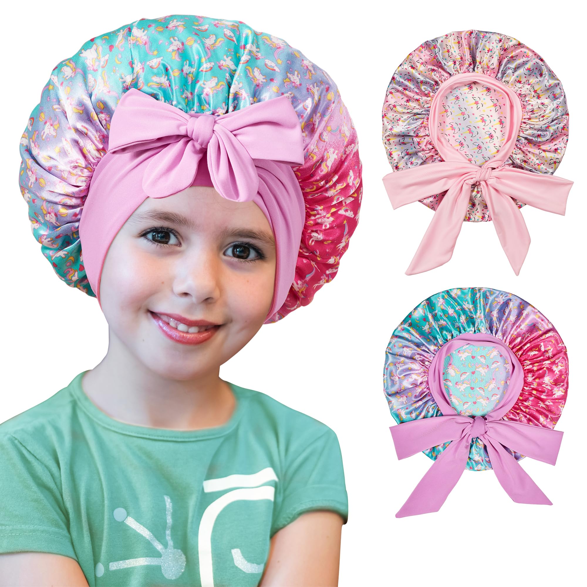 Gorro satén Choshion para niñas durmiendo, protege rizos y reduce fricción
