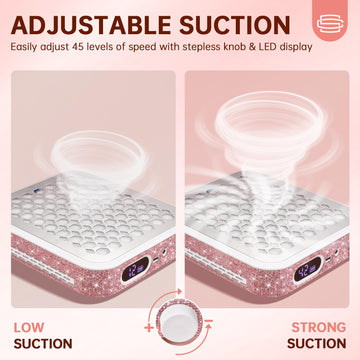 Colector de polvo para uñas portátil de Christine Shelly para espacios sin cables.