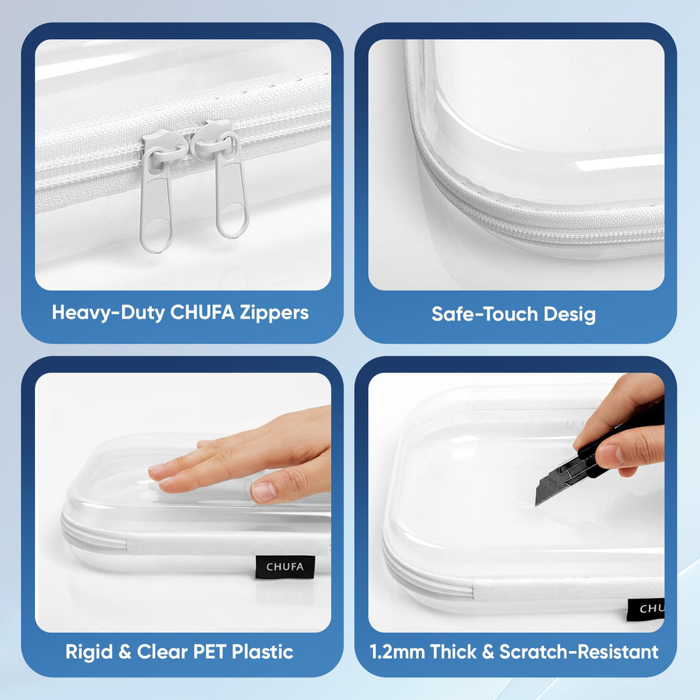 Chufa estuche duro transparente grande apilable en una maleta