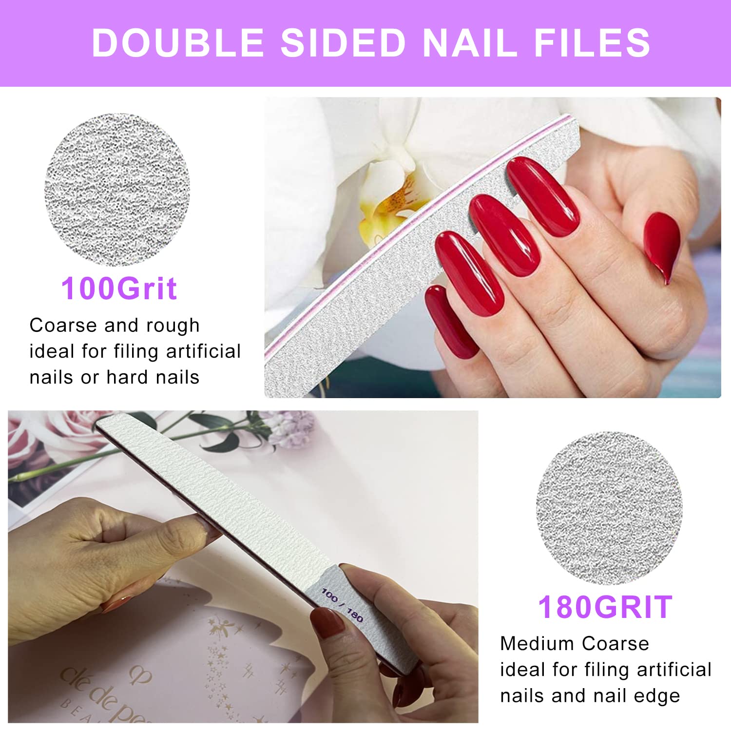 Cianyyee lima uñas 100/180 granos, doble cara para dar forma.