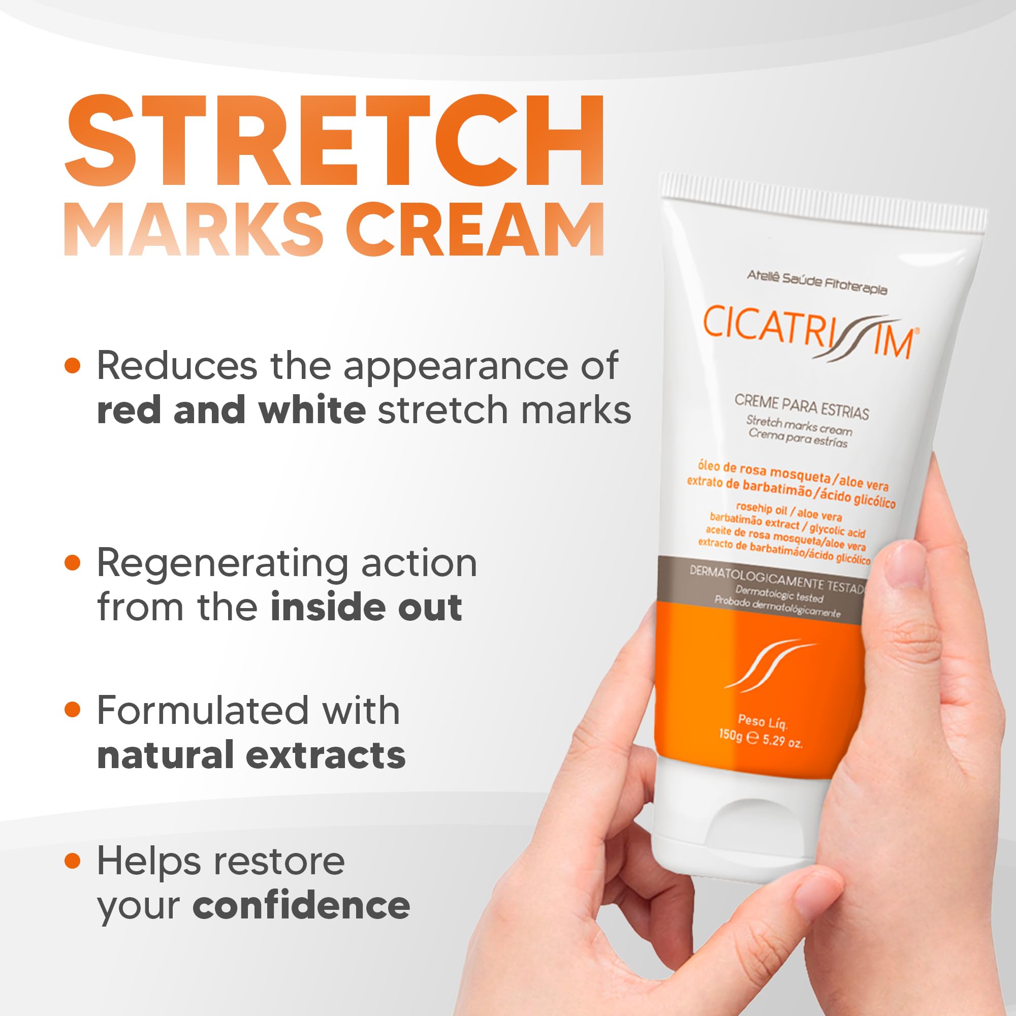 Cicatrissim Crema para Estrías blancas: mejora elasticidad y textura de la piel.