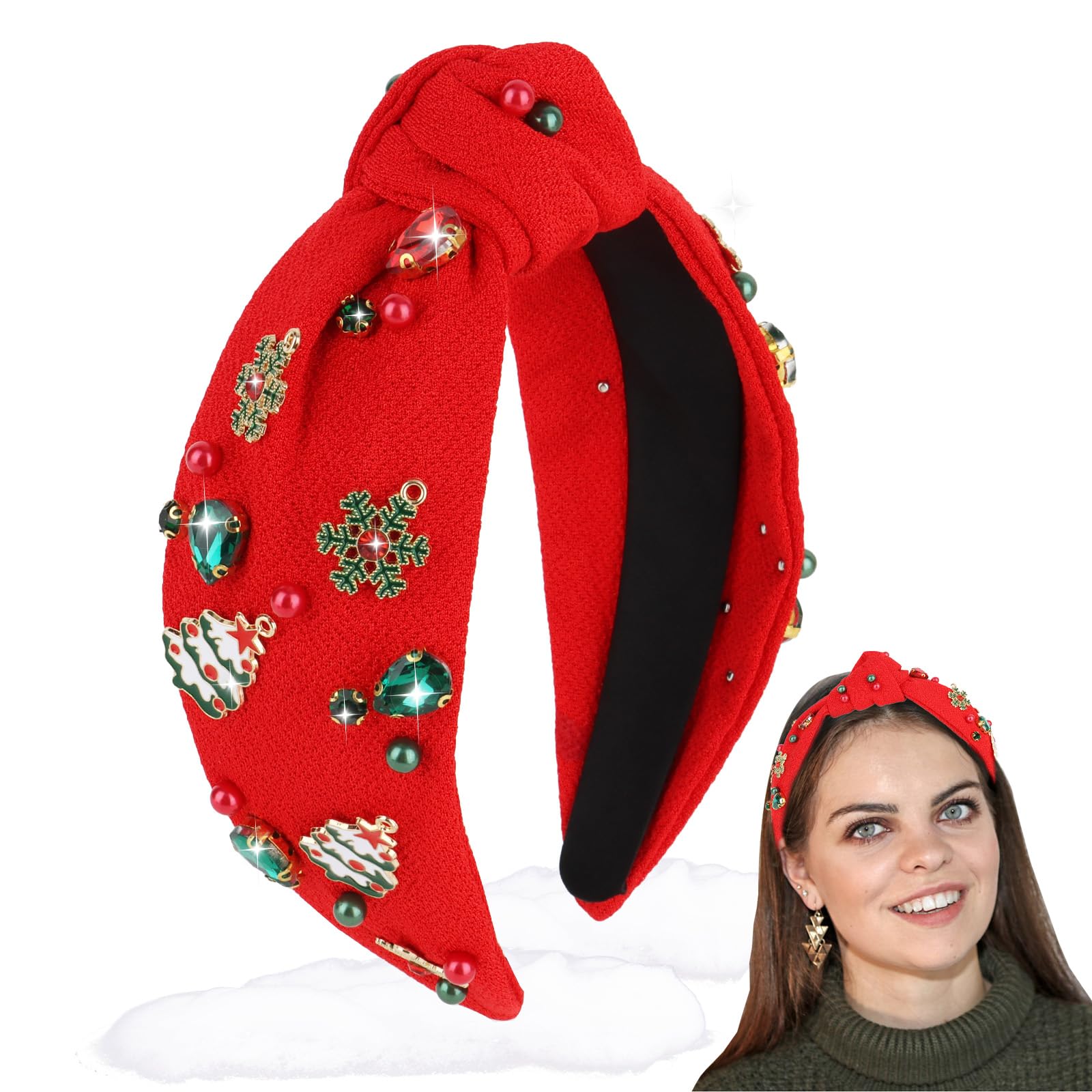 Diadema CIEHER con cristales rojos para Navidad, brillo festivo para fotos.