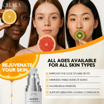 CIELARA suero de vitamina C 20% ilumina la piel con tono más uniforme.