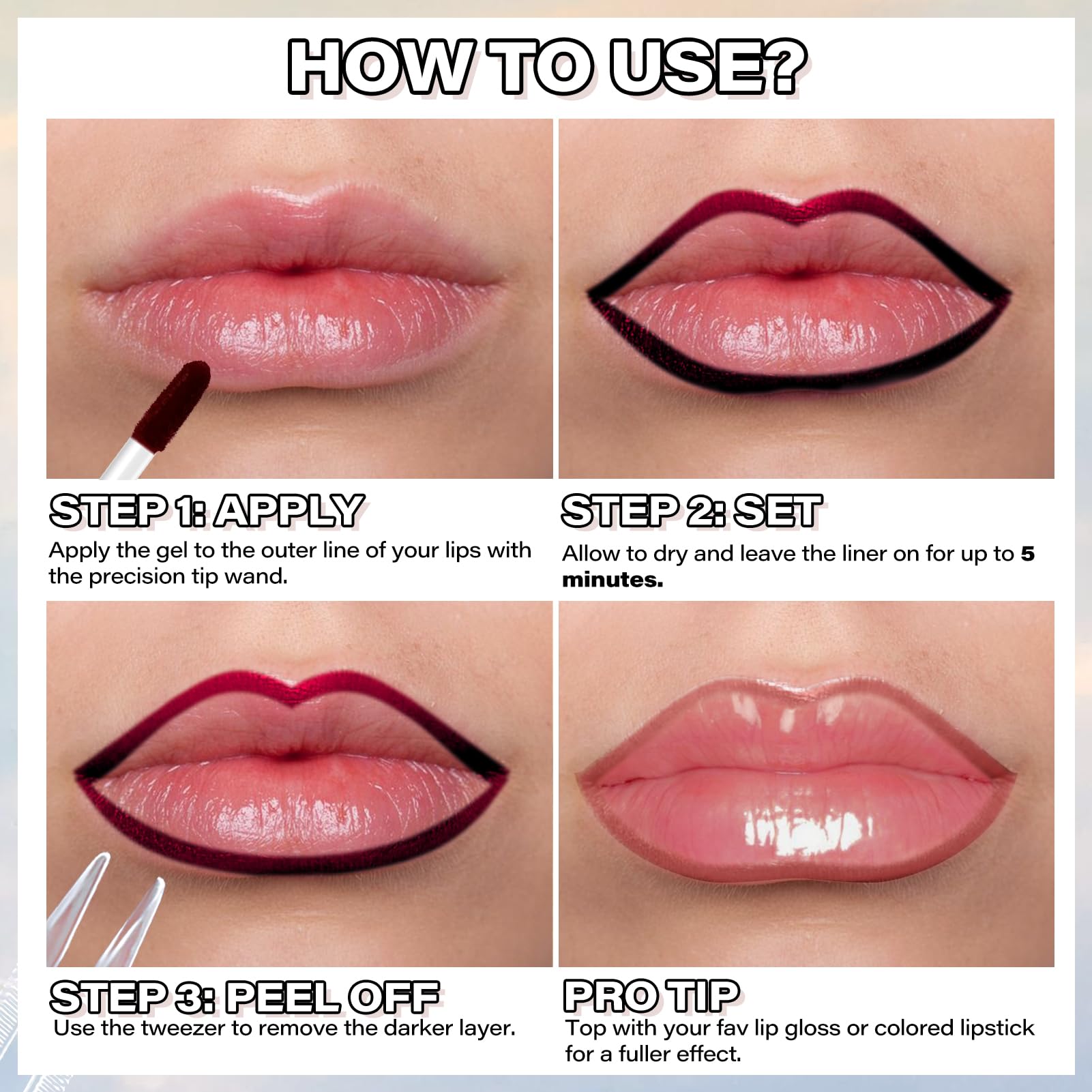 Cilrofelr delineador labial 8 tonos, adaptable a tonos de piel.