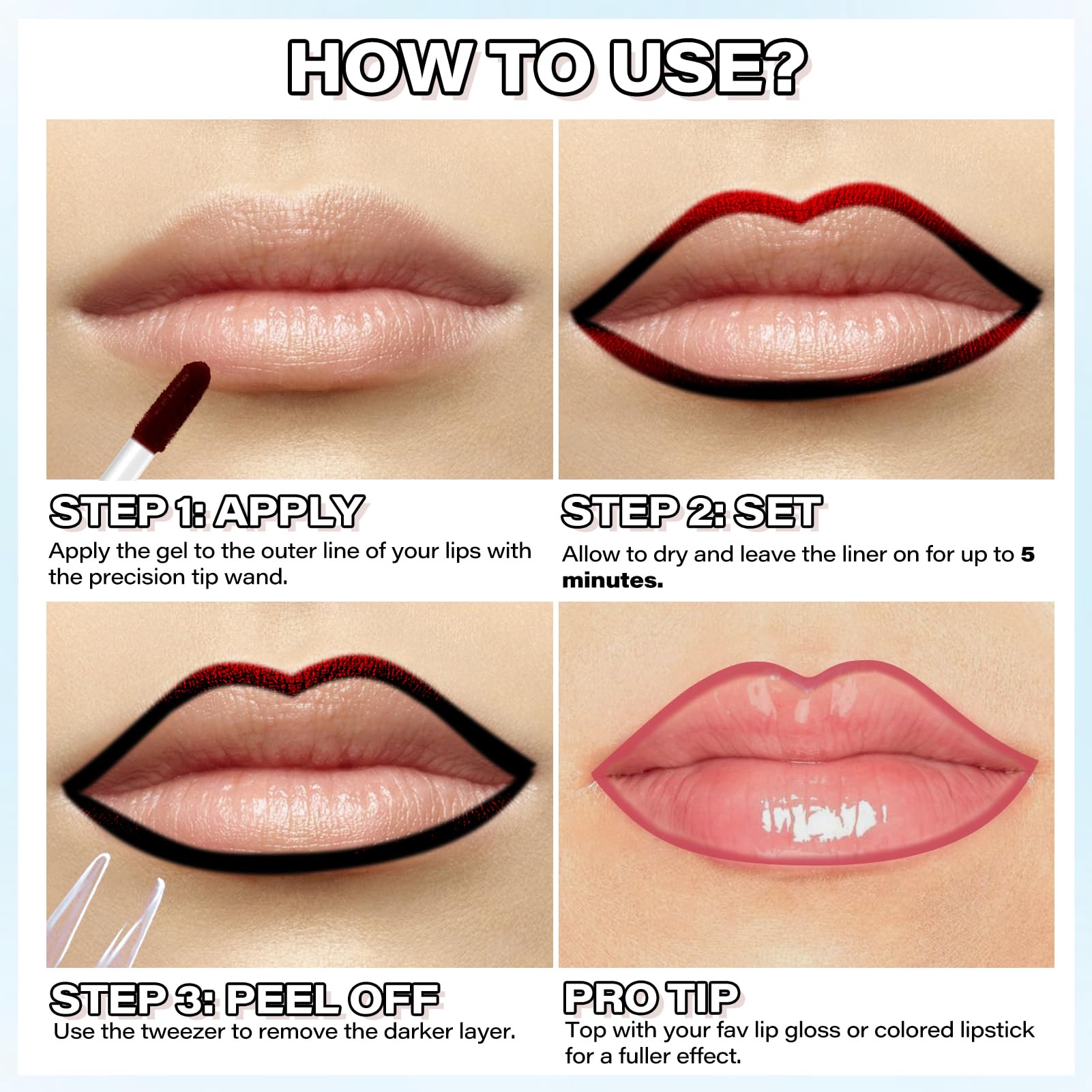 Cilrofelr delineador labial resistente al agua rosa, ideal para días activos.