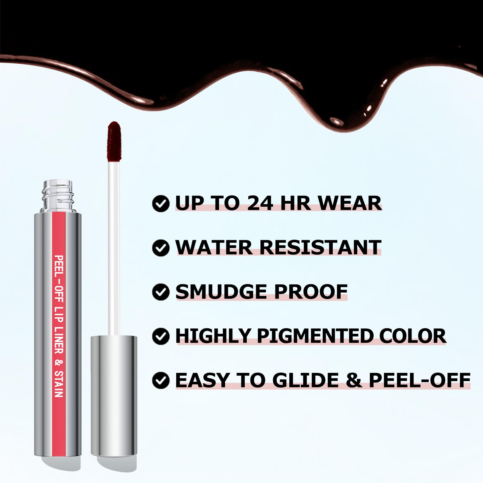 Cilrofelr delineador labial tinta mate rosa, color intenso sin parches.