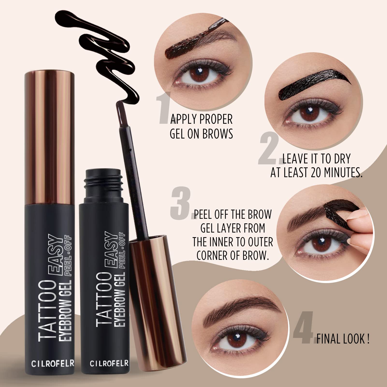 Cilrofelr pack 2 cejas tatuaje marrón oscuro para retoques
