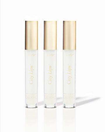 City Beauty City Lips Clear en pack3 ofrece brillo transparente y labios hidratados.