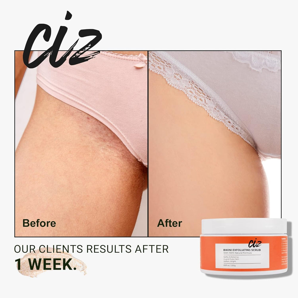 Exfoliante de azúcar CIZ para bikini, prepara la piel para depilación.