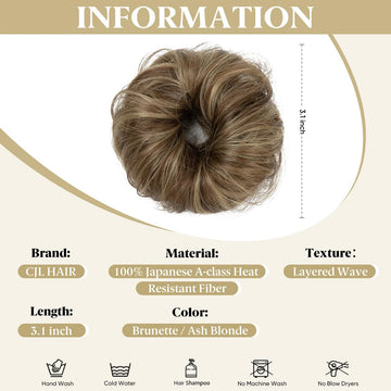 CJL HAIR 2Pcs mini moño desordenado castano claro: ajuste rápido para peinados diarios.