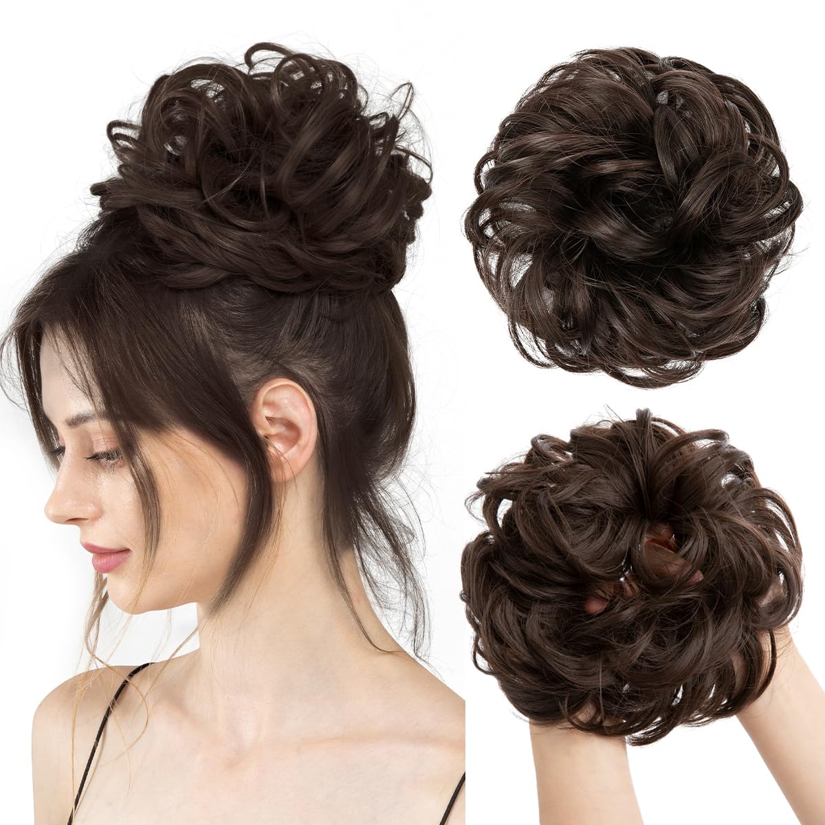 CJL HAIR bun grande ondulado marrón oscuro para volumen inmediato.
