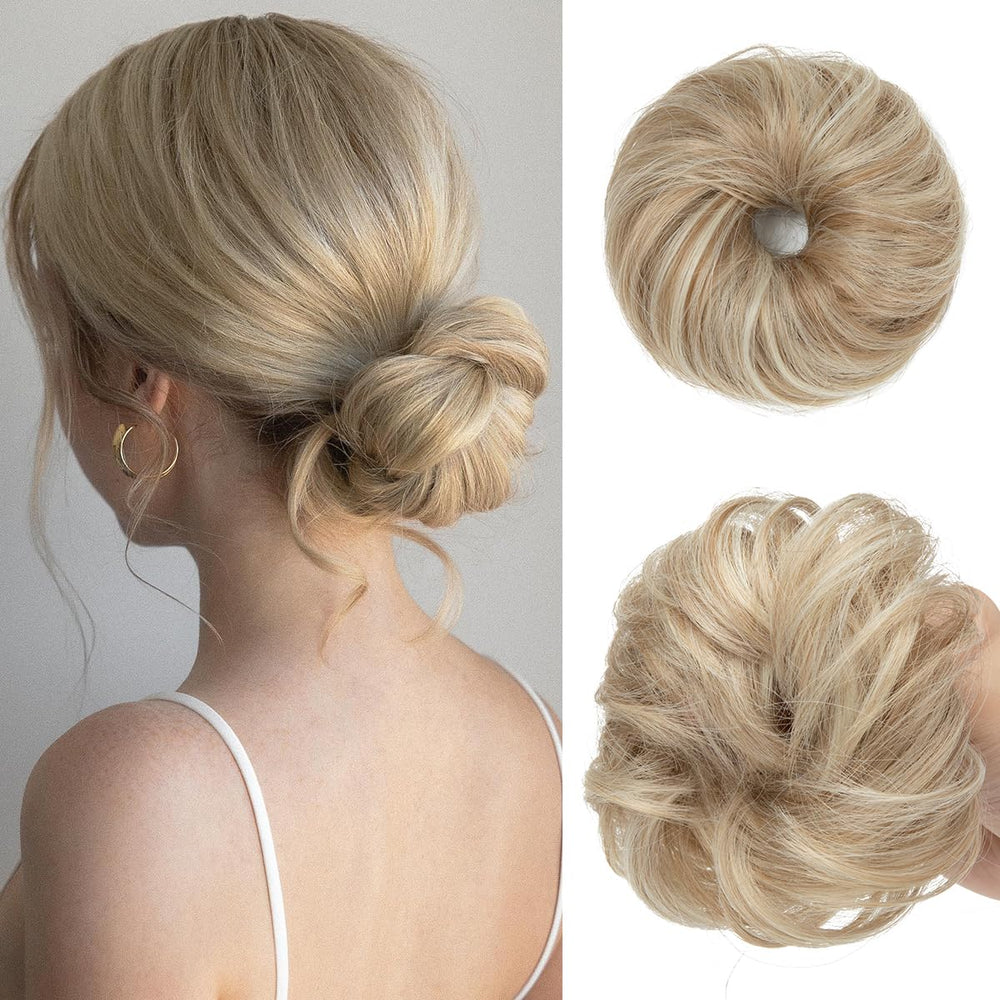 CJL HAIR mini moño desordenado rubio soleado para cabello fino