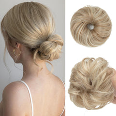 CJL HAIR mini moño desordenado rubio soleado para cabello fino