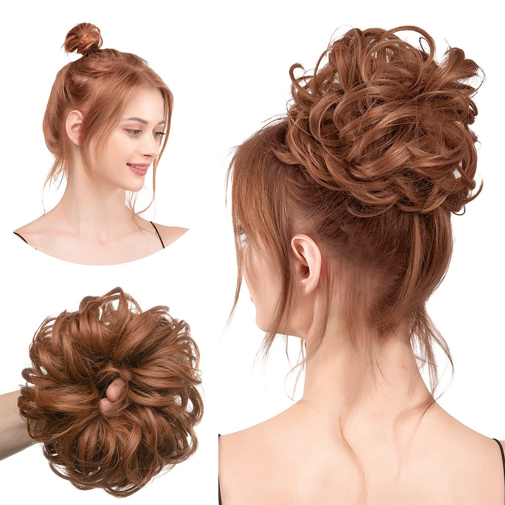 CJL HAIR moño grande desordenado rojizo claro para un peinado instantáneo