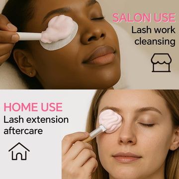 CL CAMILLASH lash extension cleanser being applied gently to lashes.