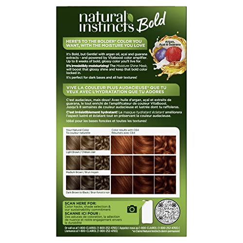Crema de color cobre ocaso de Clairol Instintos Naturales, aplicación suave.
