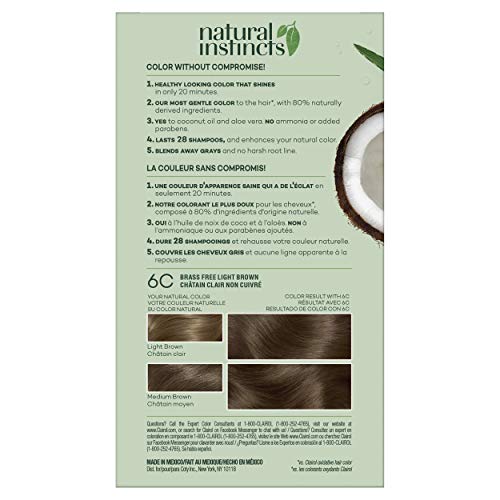 Crema colorante 6C Marrón Claro de Clairol Natural Instincts para color uniforme.