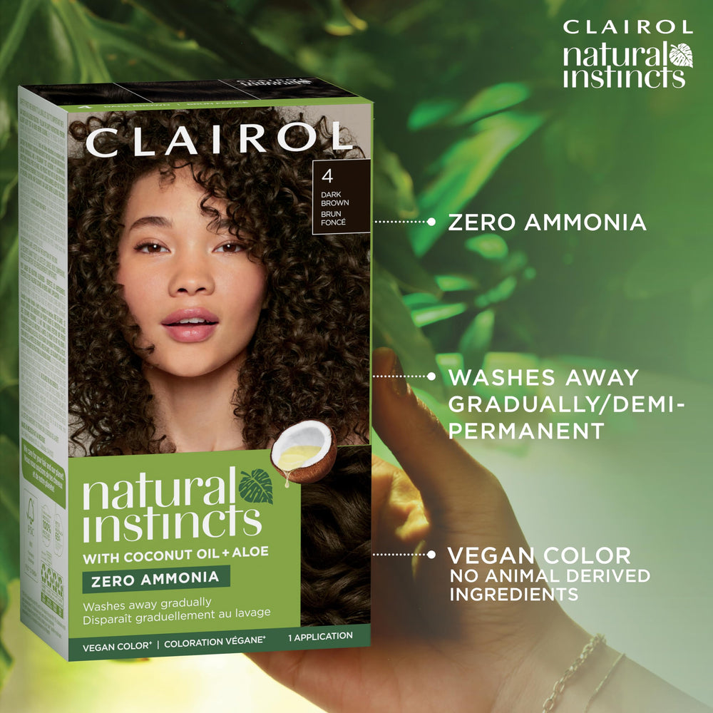Caja de tinte Clairol Natural Instincts con todo lo necesario.