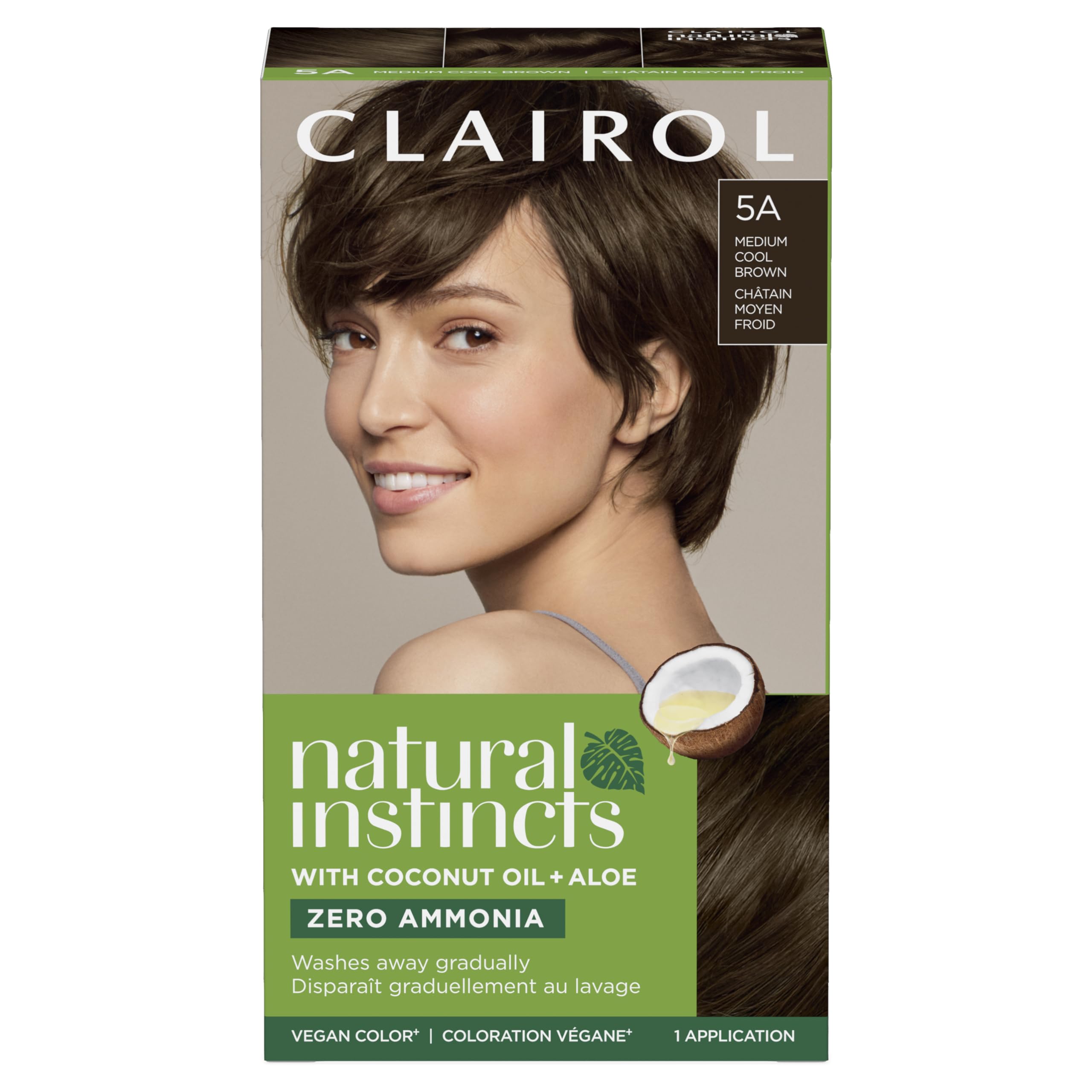 Clairol Natural Instincts 5A marrón frío medio, color natural y brillo.