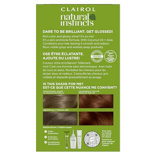 Clairol Natural Instincts kit completo con crema color para aplicación fácil en casa.