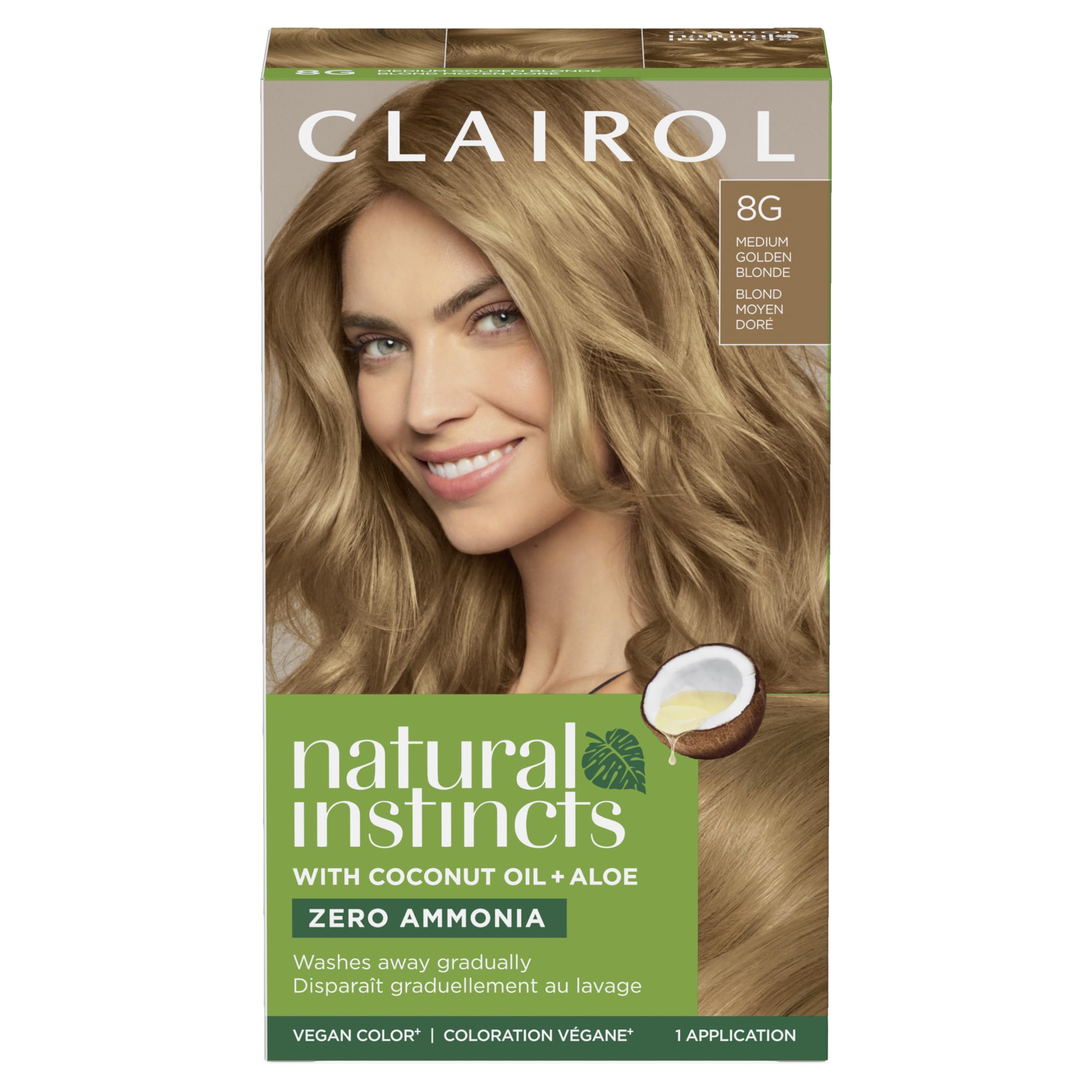 Clairol Natural Instincts 8G Rubio Dorado Medio, color intenso y duradero.