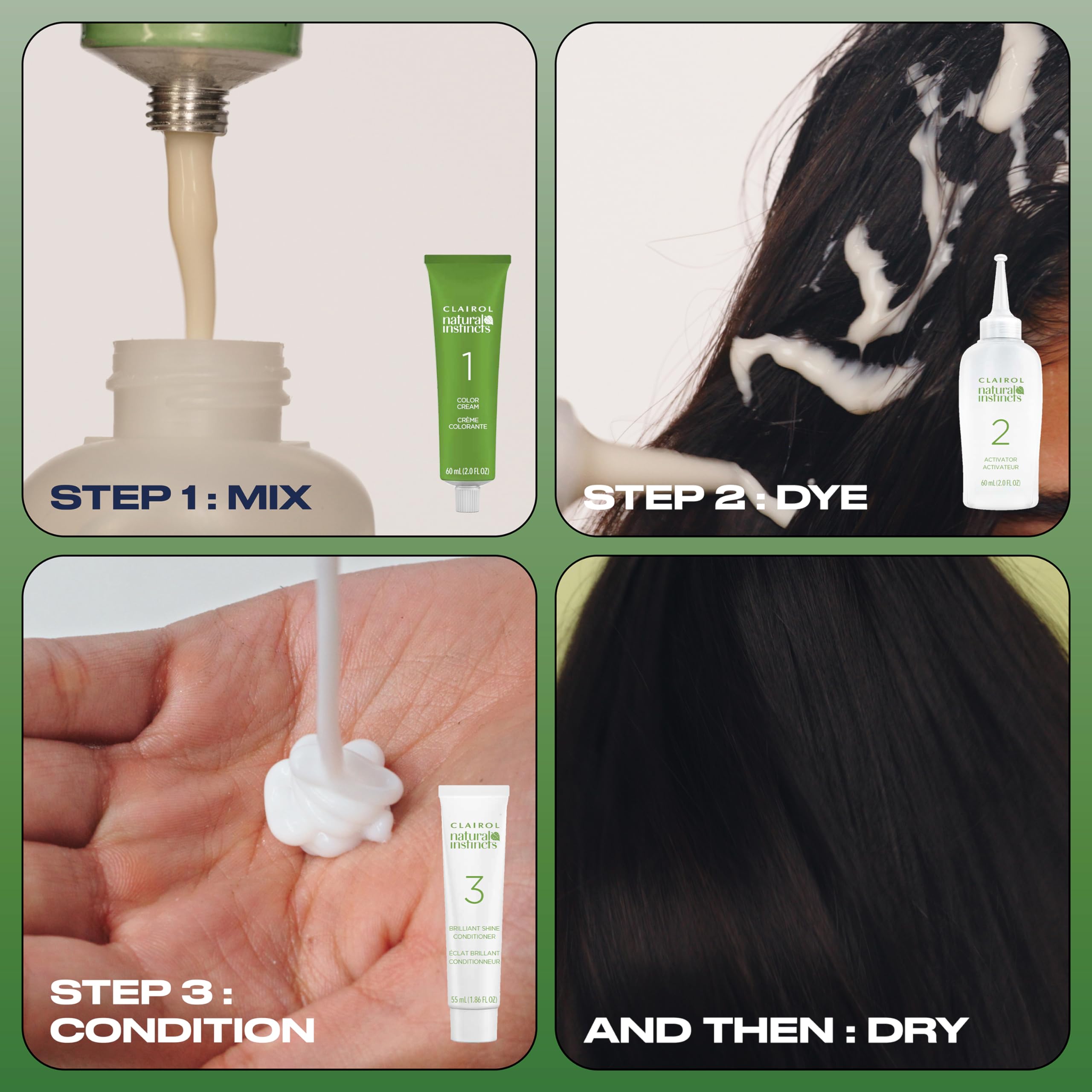 Clairol Natural Instincts 37 tonos disponibles para negro, castaño, rubio y rojo