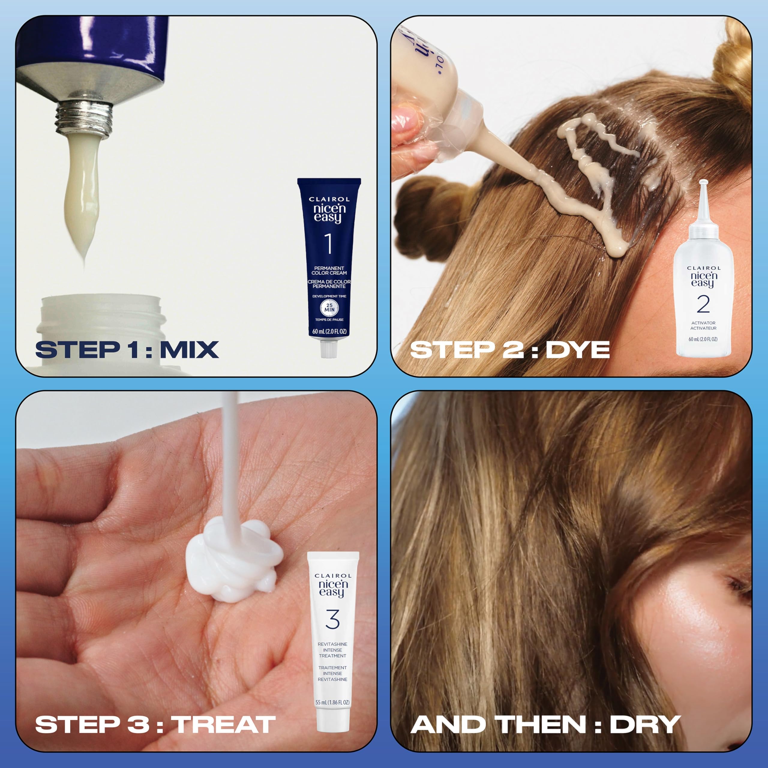 Clairol Nice'n Easy 6R muestra reflejos de tres tonos para un acabado realista.