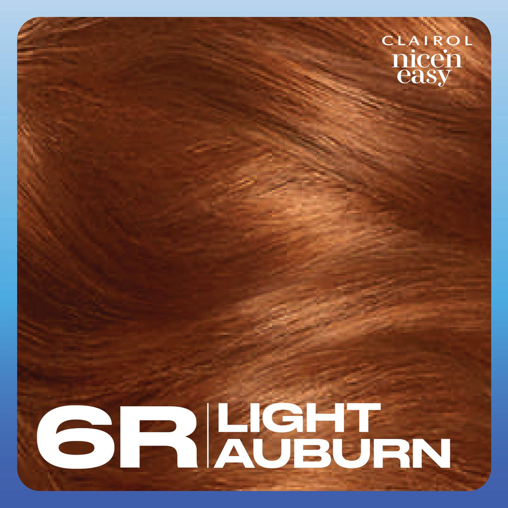 Clairol Nice'n Easy 6R tono cobrizo claro para apariencia natural.