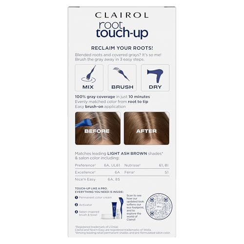 Clairol retoque de raíces, mezcla en bol y tinte para color uniforme.
