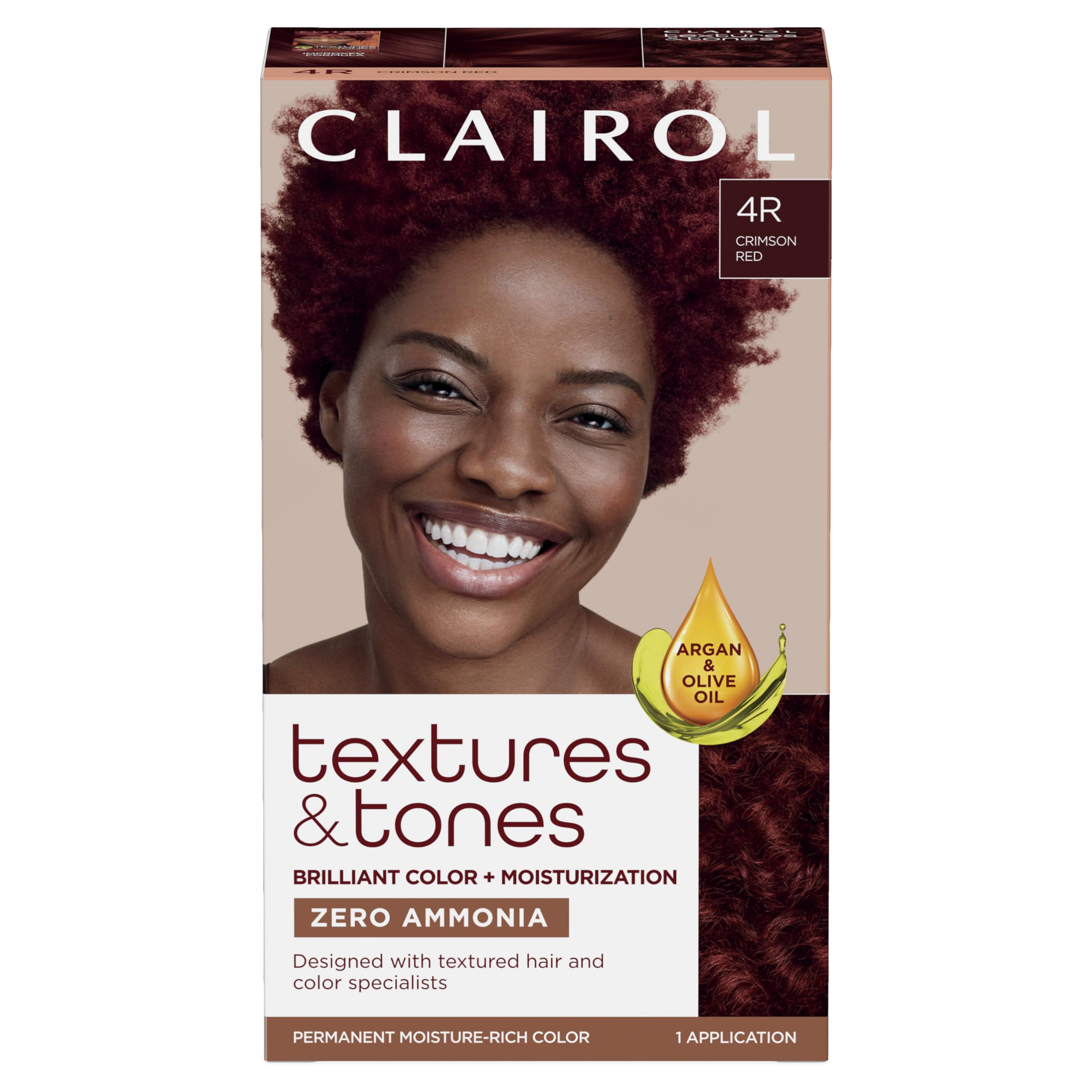 Clairol Texturas y Tonos 4R Rojo Carmesí, pack para color intenso y definido.