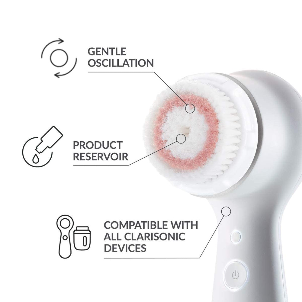 Cabezal de limpieza facial con cerdas suaves para piel sensible y cómoda.