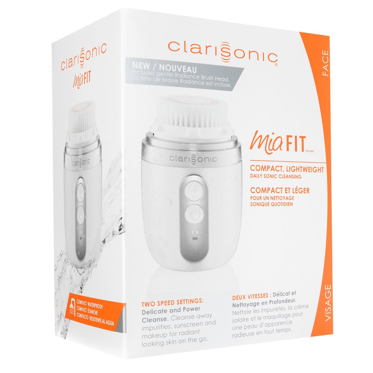 Clarisonic Mia Fit con ajustes delicados para piel sensible y limpieza suave.