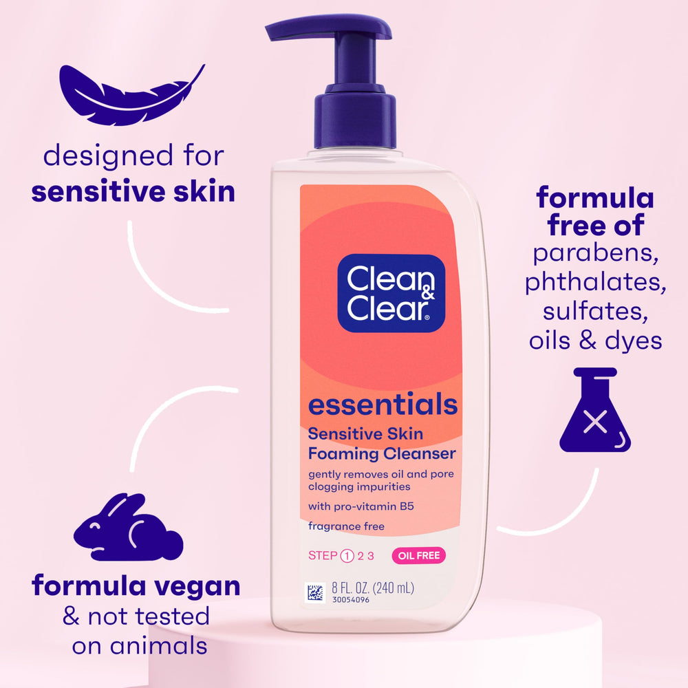 Clean & Clear Essentials, aplicacion-manos-espuma: masaje suave para rostro limpio.