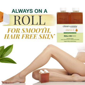 Clean + Easy Vit E roll-on, aplicador destacado, depilación suave sin irritación
