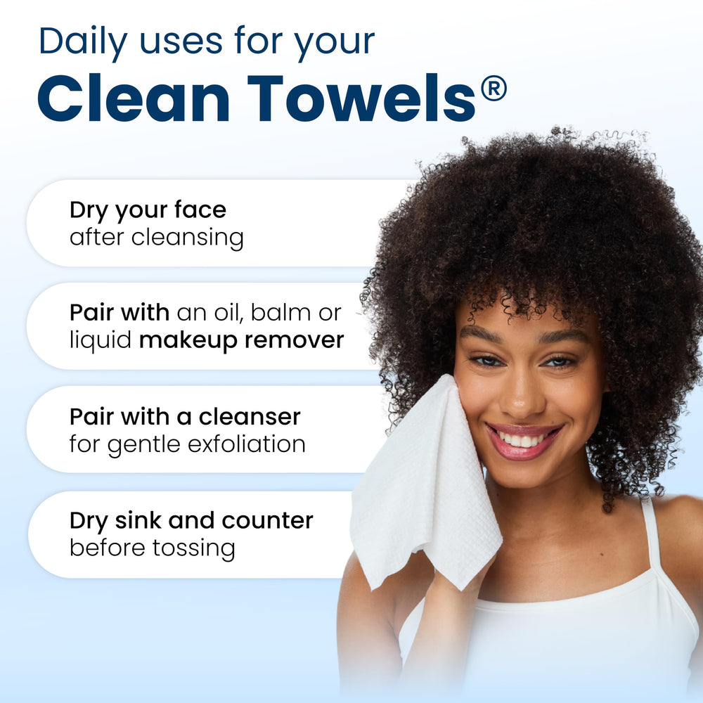 Clean Skin Club Clean Towels XL, biosourcées USDA, choix durable.