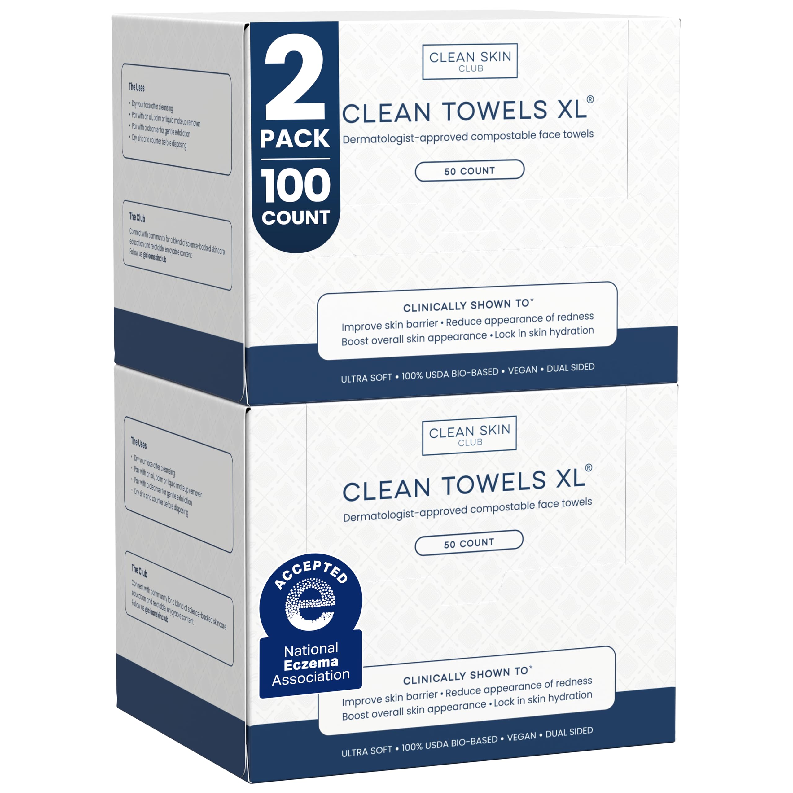 Clean Skin Club Clean Towels XL, emballage visible, pour démarrer une routine visage facile.