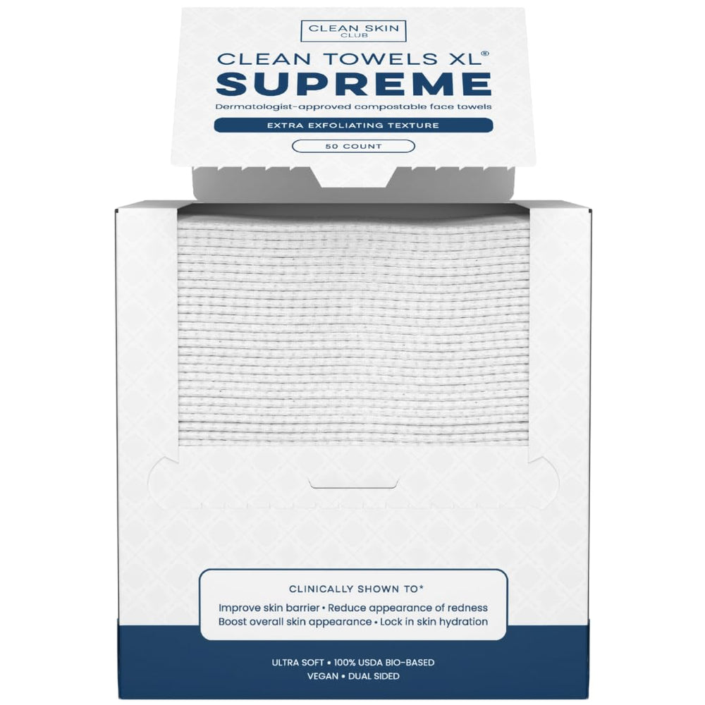 CLEAN SKIN CLUB Clean Towels XL Supreme, empaque frontal, conveniencia diaria