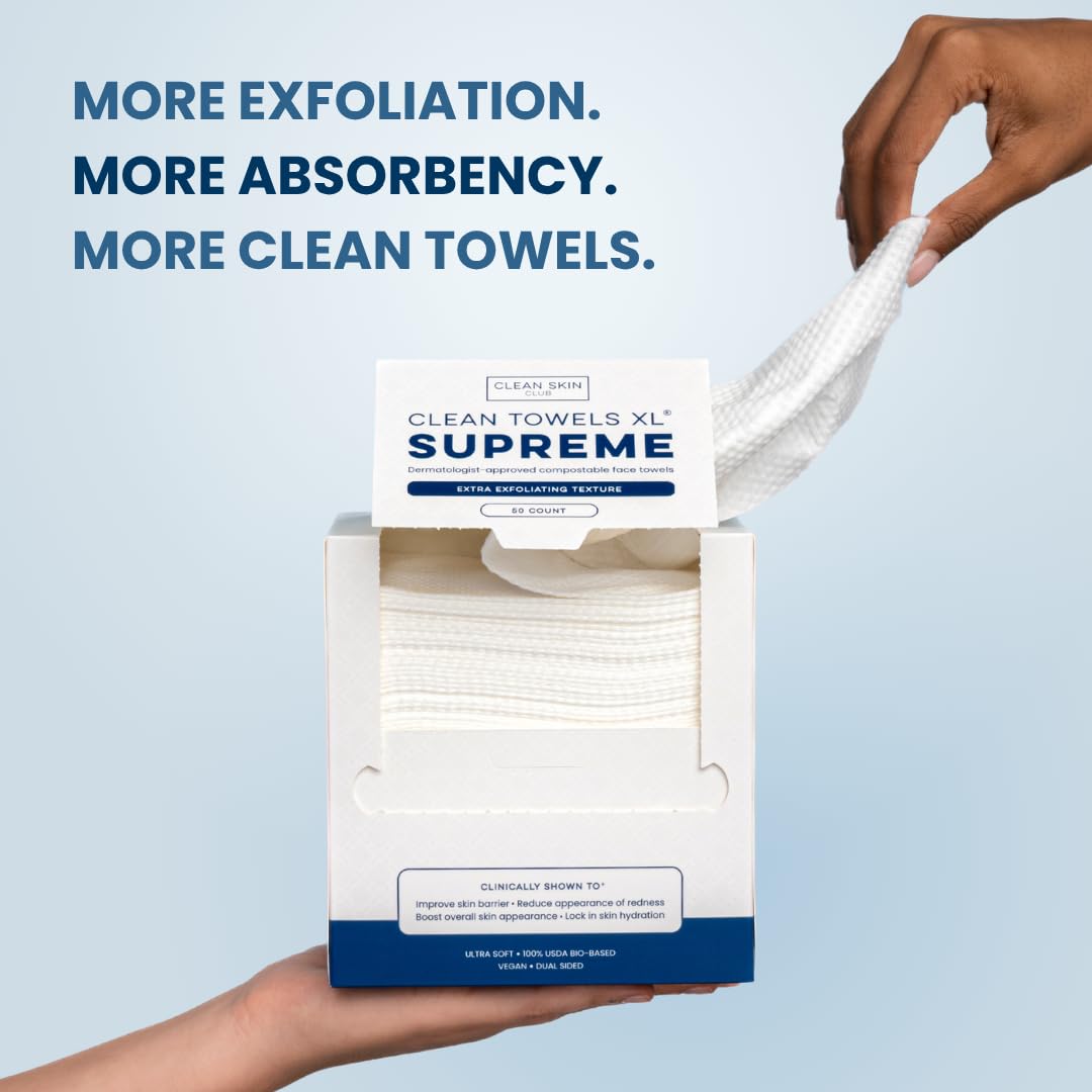 CLEAN SKIN CLUB Clean Towels XL Supreme, paquete de 50 toallas para uso práctico