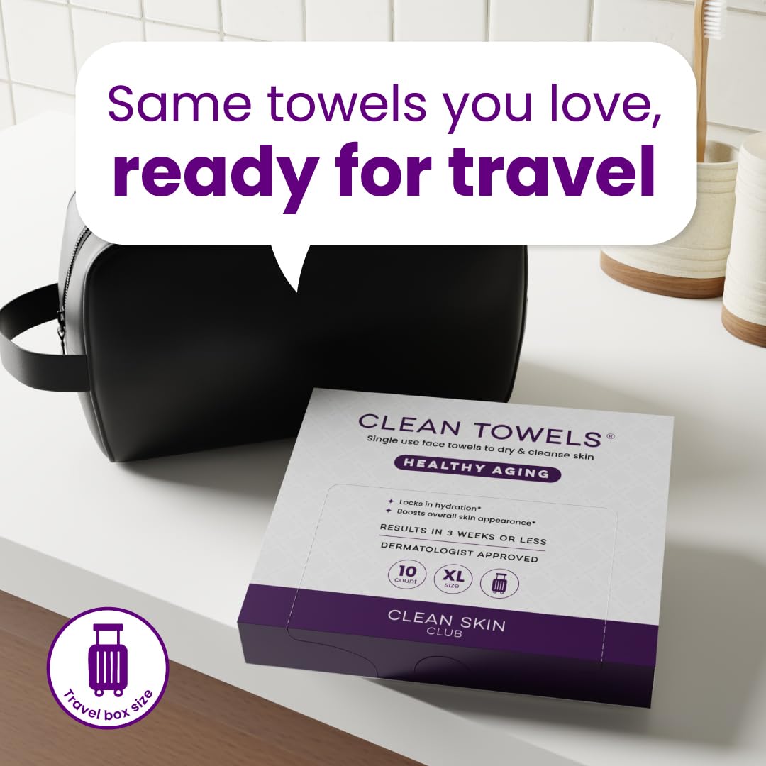 Toallas con glicerina de Clean Skin Club para hidratación suave durante viajes