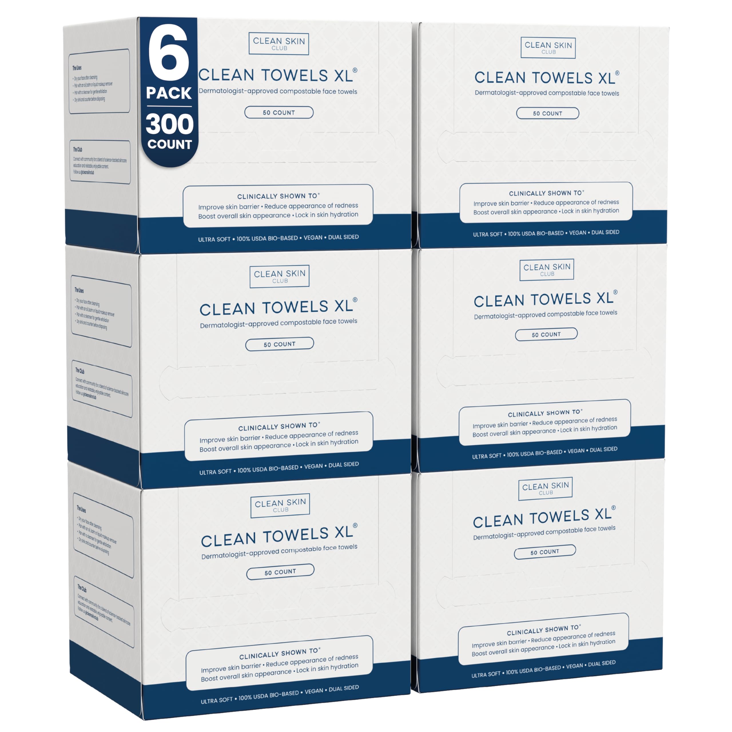 CLEAN SKIN CLUB Clean Towels XL paq. 6 para uso diario y secado facial suave.