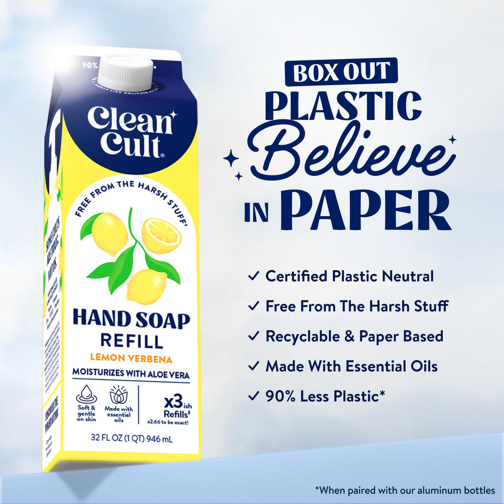Envase de papel ecológico de Cleancult para una experiencia de recarga sostenible.