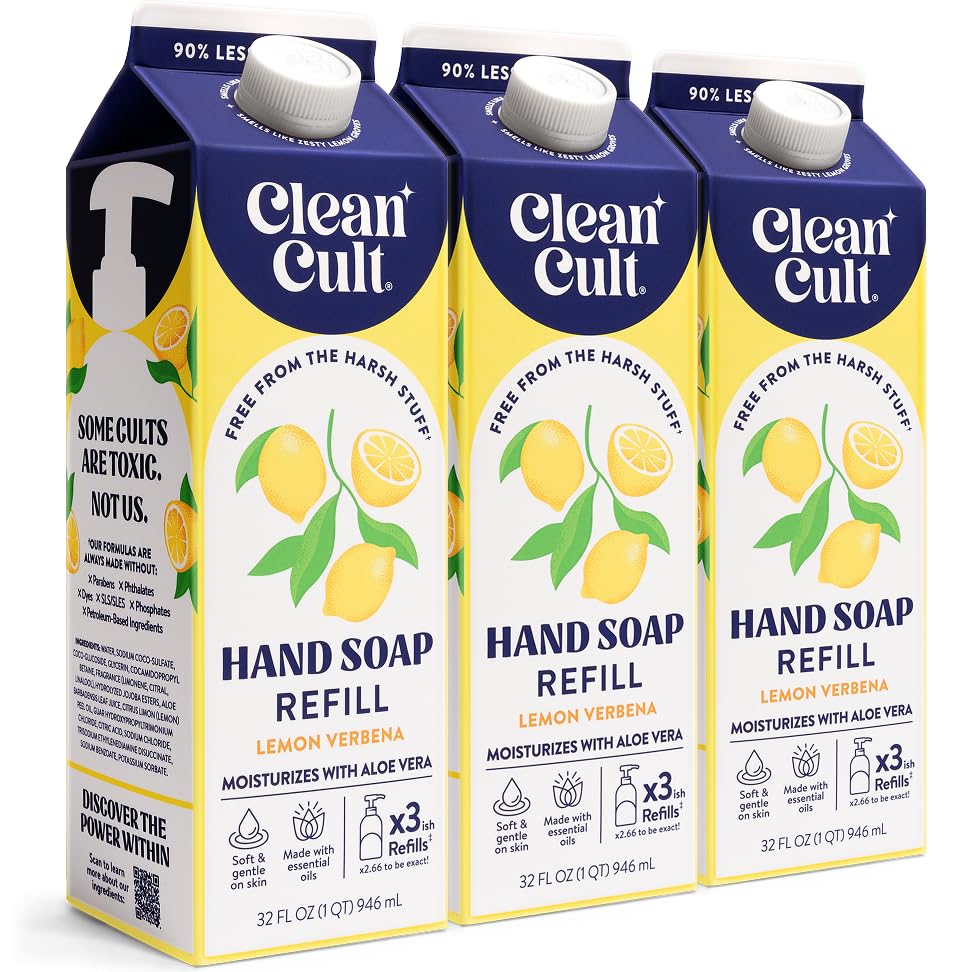 Cleancult jabón de manos líquido, botella con aroma a limón verbena, uso diario.