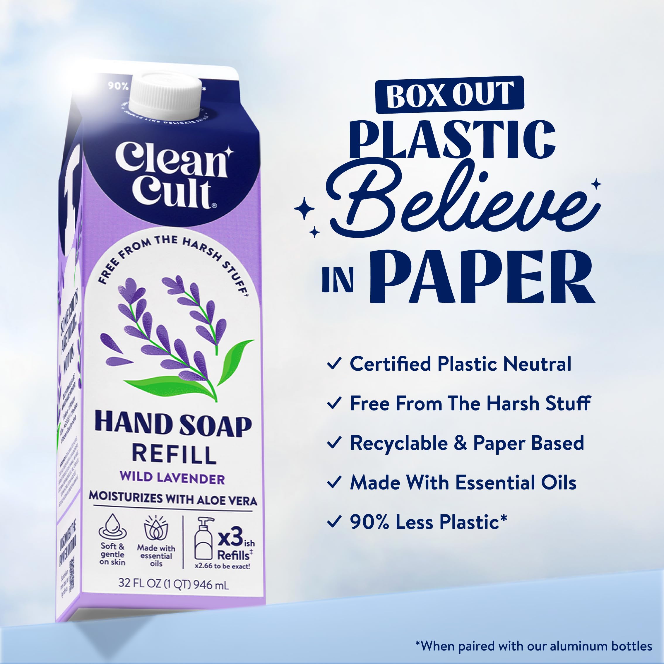 Cleancult jabón lavanda salvaje, textura cremosa que hidrata la piel.