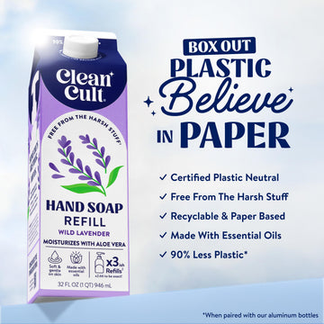 Cleancult jabón lavanda salvaje, textura cremosa que hidrata la piel.