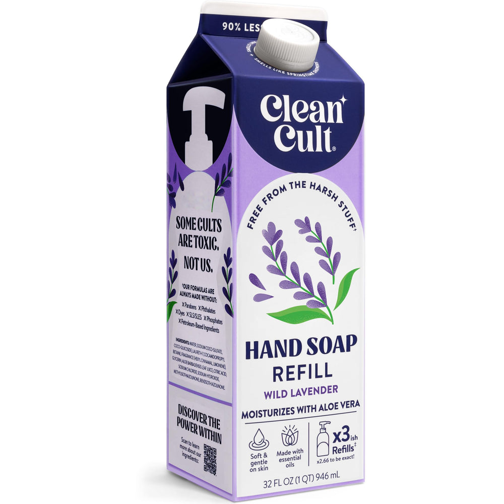 Cleancult jabón lavanda salvaje, vertido en botella, aroma suave para la higiene diaria.