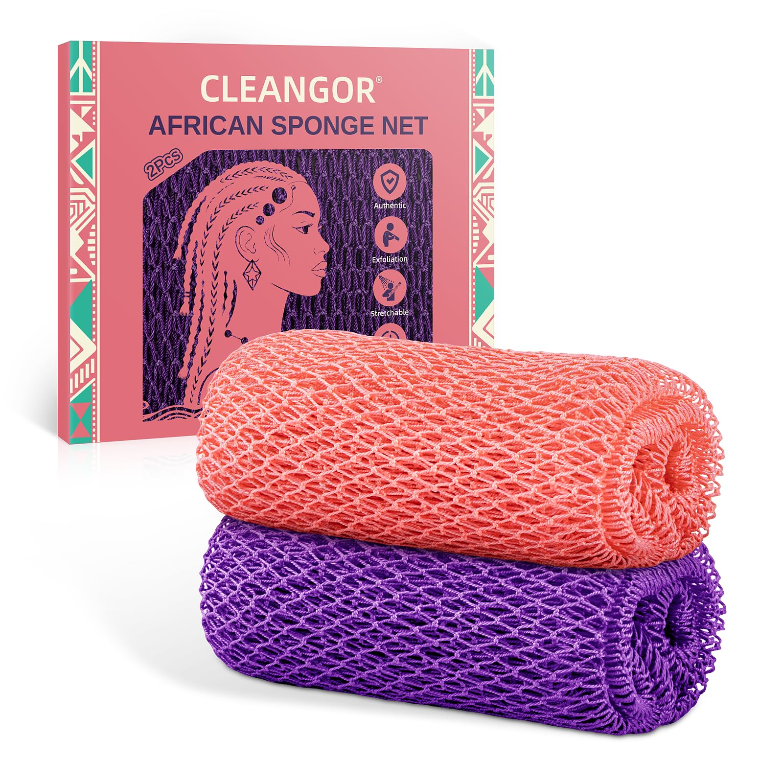 CLEANGOR esponja africana con nudos dobles para exfoliar suavemente la piel.