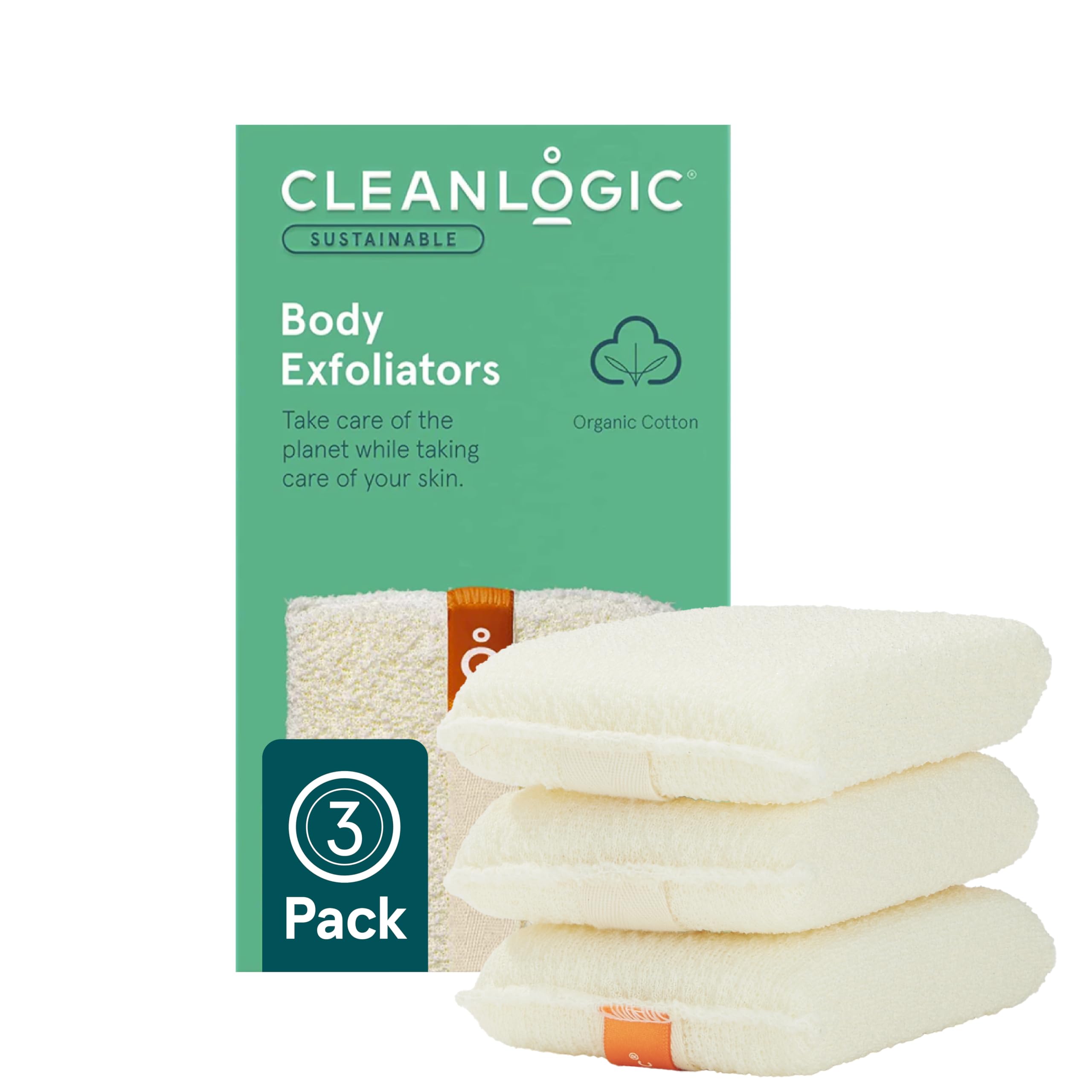 Cleanlogic exfoliante-cuerpo-algodon-organico para piel suave en la rutina diaria.