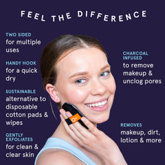 Lado suave de CleanLogic para desmaquillar sin frotar.